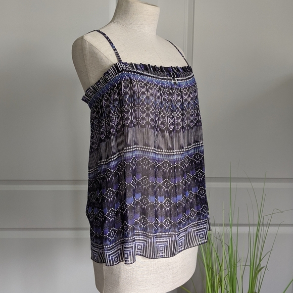 Tart Tank Camisole Sleeveless Square Neckline Ruffled Sheer Blue Ikat M NWT - Picture 3 of 8